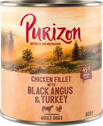 Produktbild von Purizon Original Hundefutter Adult Getreidefrei Hühnerfilet mit Black Angus Truthahn Süßkartoffel und Cranberry 6 x 800 g - 6 x 800 g