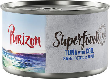 Produktbild von Purizon Superfoods Nassfutter für Katzen Thunfisch mit Kabeljau Süßkartoffel und Apfel Stückchen in Sauce getreidefrei 6 x 140 g - 6 x 140 g