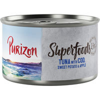 Produktbild von Purizon Superfoods Nassfutter für Katzen Thunfisch mit Kabeljau Süßkartoffel und Apfel Stückchen in Sauce getreidefrei 6 x 140 g - 6 x 140 g