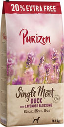 Produktbild von Purizon Trockenfutter Ente mit Lavenderblüten getreidefrei monoprotein sensitive 14,4 kg