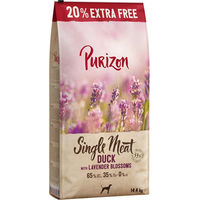 Produktbild von Purizon Trockenfutter Ente mit Lavenderblüten getreidefrei monoprotein sensitive 14,4 kg