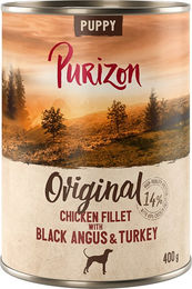 Produktbild von Purizon Welpen Nassfutter Getreidefrei mit Hühnerfilet, Black-Angus-Rind und Pute in Sauce 6 x 400 g - 6 x 400 g