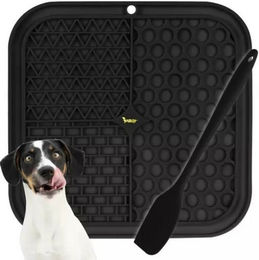 Purlov Antistressmatte für Hunde als Schleckmatte und Leckschale aus Silikon in Schwarz mit Massagefunktion und Langsamfresser-Rillen – Bild 1 von 5