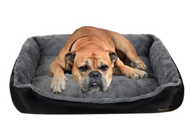 Purlov Hundebett gepolstert für kleine und mittelgroße Hunde aus Polyester in Grau oder Schwarz Größe L – Bild 1 von 9