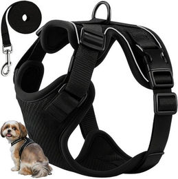 Purlov Hundegeschirr Set mit Leine aus reflektierendem Polyester druckfrei und verstellbar – Bild 1 von 1