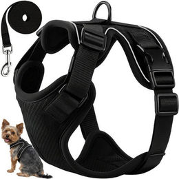 Purlov Hundeschirr Druckfreies Laufgeschirr aus Polyester mit reflektierenden Elementen Schwarz S/XS – Bild 1 von 5