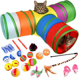 Purlov Katzen Intelligenzspielzeug Set mit XXL Tunnel und Angelrute 24-teilig aus Kunststoff – Bild 1 von 3