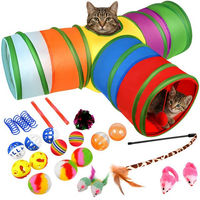 Produktbild von Purlov Katzen Intelligenzspielzeug Set mit XXL Tunnel und Angelrute 24-teilig aus Kunststoff