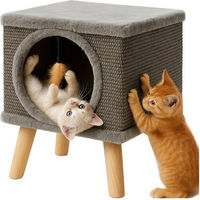 Produktbild von Purlov Katzenhaus Katzenhöhle und Kratzbaum aus Holz in Grau für erwachsene Katzen