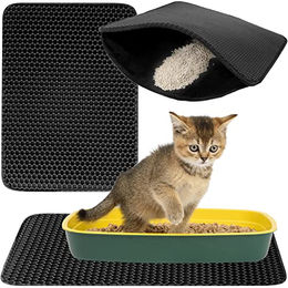 Purlov Katzenklo Unterlegmatte Wasserdicht mit Waben-Design zur Streukontrolle in Schwarz - 1 Stk. – Bild 1 von 11