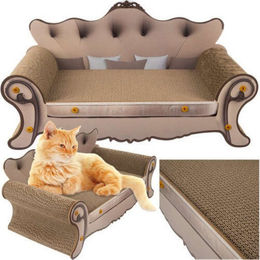 Purlov Katzenkratzer Sofa aus Kratzpappe in Beige für erwachsene Katzen – Bild 1 von 3