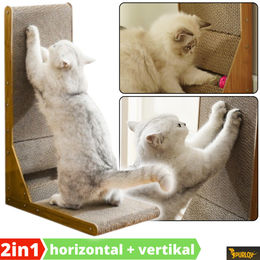 Purlov Kratzbrett für Katzen aus Kratzpappe in L-Form Beige Braun – Bild 1 von 13