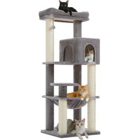 Produktbild von Purpurra Großer Kratzbaum für ausgewachsene Katzen in Grau mit verstärkten Kratzstämmen aus Sisal und Plüsch 146,8 cm