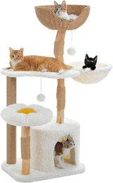 Purpurra Katzenbaum Turm aus Massivholz mit Blumen-Sitzstange 123 cm für große Katzen – Bild 1 von 2