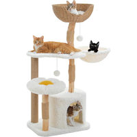 Produktbild von Purpurra Katzenbaum Turm aus Massivholz mit Blumen-Sitzstange 123 cm für große Katzen