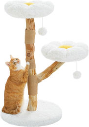 Purpurra Kratzbaum aus Holz und Rattan mit Korb, Höhle und Hängematte in Weiß – Bild 1 von 2