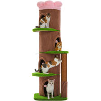 Produktbild von Purpurra Kratzbaum aus Massivholz im Wald-Design mit Blumen-Sitzplattform für Katzen, 174 cm hoch