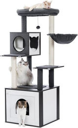 Purpurra Kratzbaum für Katzen aus Holz mit Aufbewahrungsschrank in Braun und Schwarz 144 x 53 x 50 cm – Bild 1 von 2
