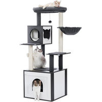 Produktbild von Purpurra Kratzbaum für Katzen aus Holz mit Aufbewahrungsschrank in Braun und Schwarz 144 x 53 x 50 cm