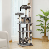 Produktbild von Purpurra Kratzbaum für Katzen mit mehreren Ebenen, Katzenhütte, Hängematte und Sisal-Elementen in Grau