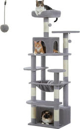 Purpurra Kratzbaum für Katzen mit Hängematte und Katzenhöhle aus Sisal in Grau – Bild 1 von 3