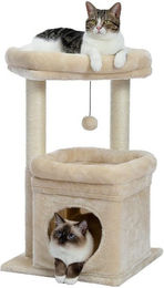 Purpurra Kratzbaum für Katzen mit Höhle und 2 Liegemulden, 68 cm, Plüsch, Lila/Beige – Bild 1 von 4