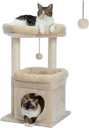 Purpurra Kratzbaum für Katzen mit Katzenhaus und Sisal in Lila und Beige 68cm – Bild 1 von 4