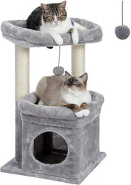Purpurra Kratzbaum für Katzen mit Katzenhaus und Sisal in Lila und Grau 68cm – Bild 1 von 5