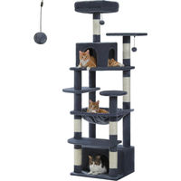 Produktbild von Purpurra Kratzbaum Katzenturm Grau mit Hängematte und Katzenhöhle aus Sisal für kleine bis mittelgroße Katzen