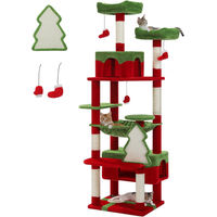 Produktbild von Purpurra Kratzbaum Katzenturm mit Hängematte und Katzenhöhle aus Sisal und Hanf in Rot für kleine bis mittelgroße Katzen