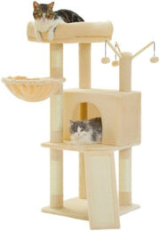Purpurra Kratzbaum Mehrstöckiger Katzenturm für Katzen in Lila und Beige mit Sisal 105cm Höhe – Bild 1 von 3