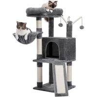 Produktbild von Purpurra Kratzbaum Mehrstöckiger Katzenturm für Wohnungskatzen in Lila und Grau mit Sisal 105cm Höhe