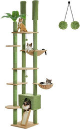 Purpurra Kratzbaum mit Blättern und Champignon Design höhenverstellbar mit Hängematte und Deckenspanner 135-230 cm – Bild 1 von 5