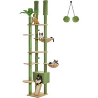 Produktbild von Purpurra Kratzbaum mit Blättern und Champignon Design höhenverstellbar mit Hängematte und Deckenspanner 135-230 cm