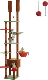 Purpurra Kratzbaum mit Hängematte und Deckenspanner höhenverstellbar 135-230 cm Design Blätter und Champignon – Bild 1 von 5