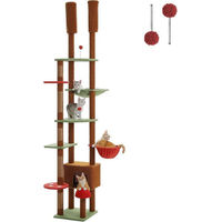 Produktbild von Purpurra Kratzbaum mit Hängematte und Deckenspanner höhenverstellbar 135-230 cm Design Blätter und Champignon