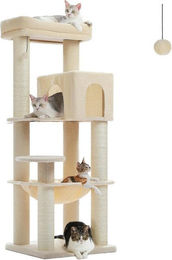 Purpurra Kratzbaum XL für Katzen mit 8 cm dickem Sisastamm in Beige, 147 cm hoch – Bild 1 von 4