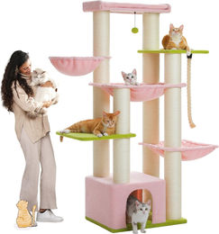 Purpurra Kratzbaum XXL für große Katzen in Rosa mit extra dicken Stämmen aus Plüsch und Sisal 114/170 cm – Bild 1 von 2