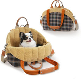 Purpurra Tiertransportrucksack Braun mit Plüsch-Einsatz für Katzen Hunde und Hasen – Bild 1 von 4