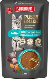 Pussy Deluxe Katzen Alleinfutter Pastete Forelle mit Pute und Huhn 10x85g – Bild 1 von 2