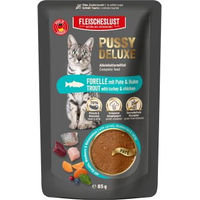 Produktbild von Pussy Deluxe Katzen Alleinfutter Pastete Forelle mit Pute und Huhn 10x85g