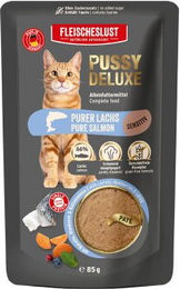 Pussy Deluxe Sensitiv Purer Lachs Alleinfutter Nassfutter Paté für Katzen getreidefrei 10x85g – Bild 1 von 1