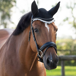 Produktbild von qhp Fliegenhaube gehäkelte Baumwolle mit Zierkordel und Kehlriemenschlaufen