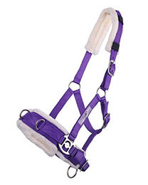 Produktbild von QHP Kappzaum Halfter-Kombi mit Kunstfellpolsterung und 3 Edelstahl D-Ringen