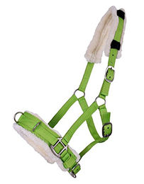 Produktbild von QHP Kappzaum Halfter-Kombi mit Kunstfellpolsterung und 3 Edelstahl D-Ringen