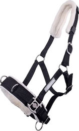 Produktbild von QHP Kappzaum mit Kunstfell-Polsterung und 3 Edelstahl D-Ringen - 1 Stk.