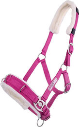 Produktbild von QHP Kappzaum mit Kunstfell-Polsterung und 3 Edelstahl D-Ringen