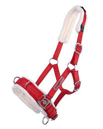 Produktbild von QHP Kappzaum mit Kunstfell-Polsterung und 3 Edelstahl D-Ringen