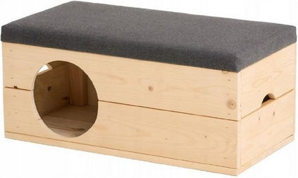 Produktbild von QLS Hunde- und Katzenhaus aus Holz 80x40x36 cm mit Sitzbank