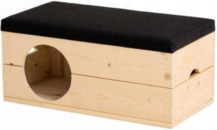 Produktbild von QLS Hunde- und Katzenhaus aus Holz mit Sitzbank 80x40x36 cm